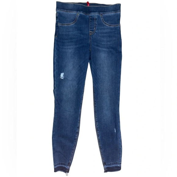 SPANX Distressed Skinny Jean Leggings Jeggings Denim Blue Size Small Stretchy - Picture 1 of 12